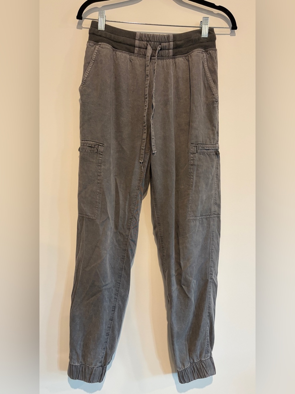 Aerie Distressed Utility Cargo Joggers Gray Acid Wash Knit Waistband XS